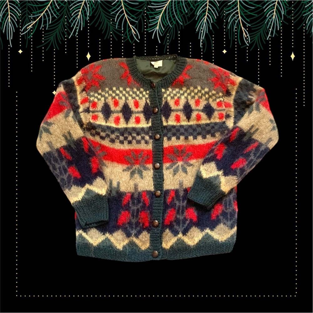 Vintage Geometric Print Mohair Cardigan / Vintage Wool cardigan